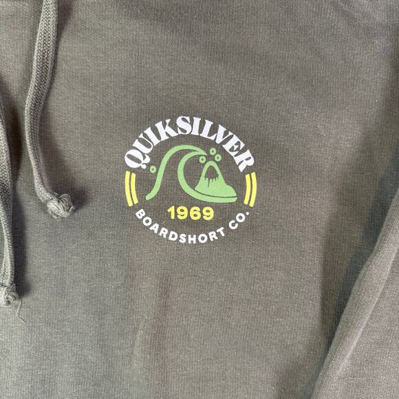 Quicksilver Green Pullover Hoodie Logo Surfing Skating Mens L vtg y2k - Picture 3 of 6